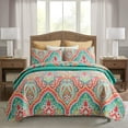 thumbnail image 1 of JML Quilt Set 3-Piece Queen Size, Soft Reversible 1 Quilt & 2 Shams Bedspread Coverlet Set,Turquoise & Tangerine, 1 of 7