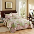 thumbnail image 1 of JML Quilt Set, Full, Pink Green Flower, 3 Piece, 1 of 4