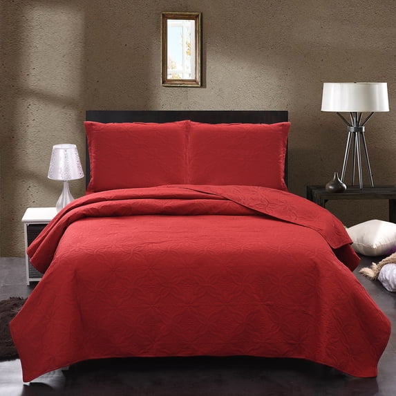 JML Quilt Set King 3 Piece Coverlet, Microfiber Embossed Bedspread with 2 Shams, 92"x104"