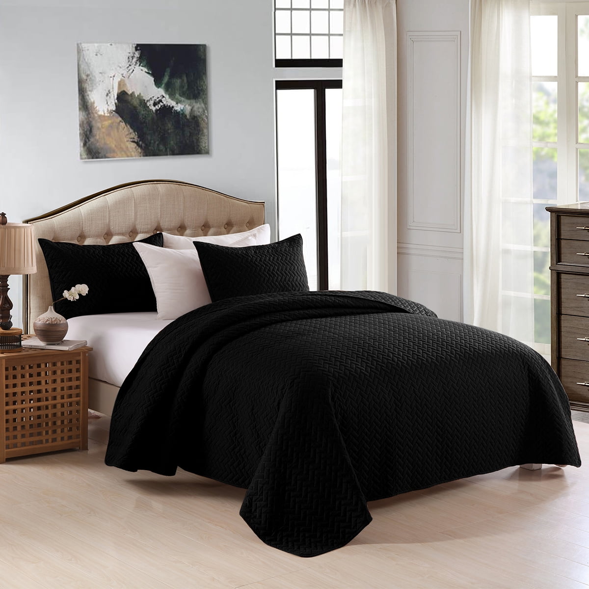 JML Quilt Set, King, Black V, 3 Piece