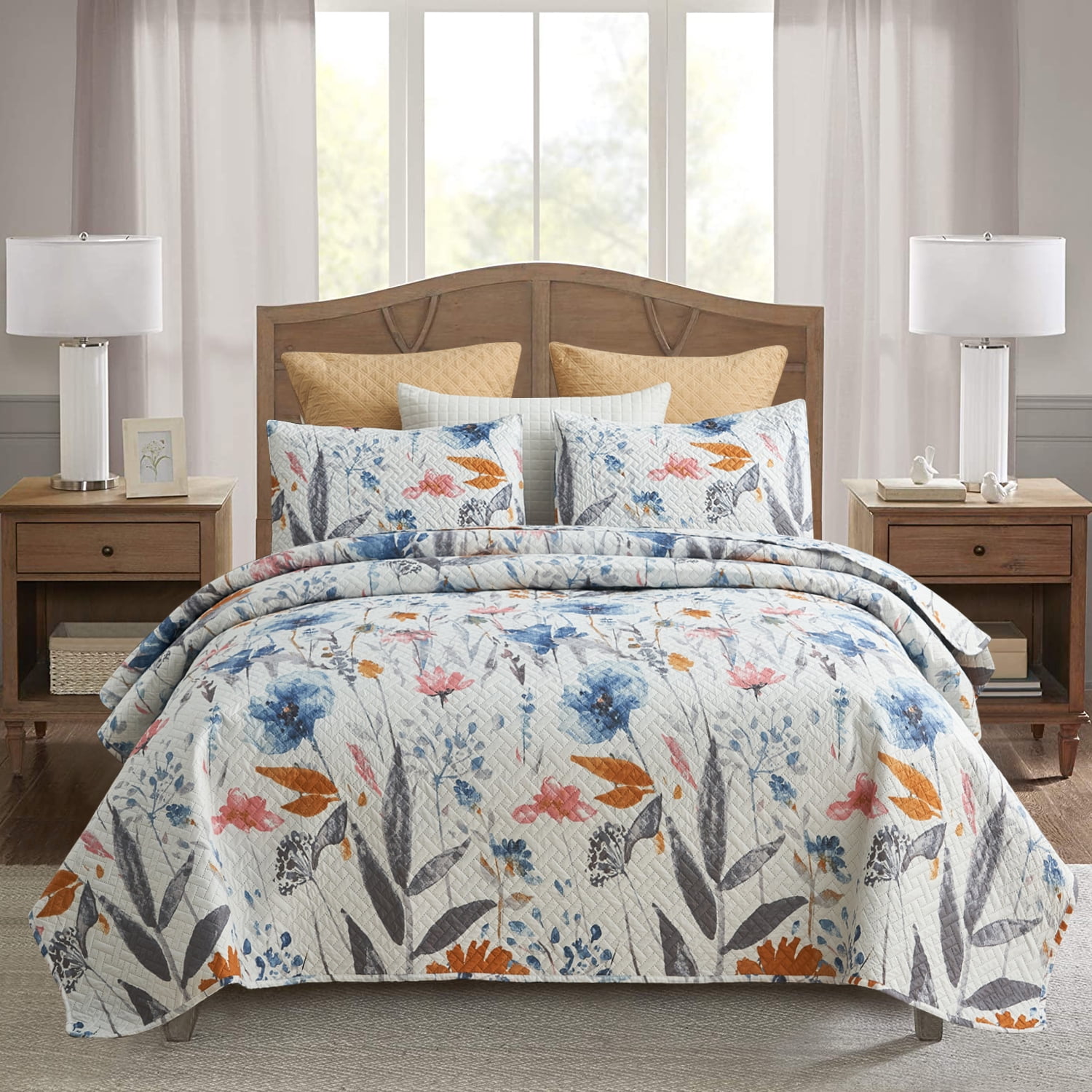 JML Quilt Set, King, Colorful Floral, 3 Piece