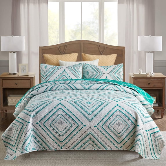 JML Quilt Set, King, Green Diamond, 3 Piece