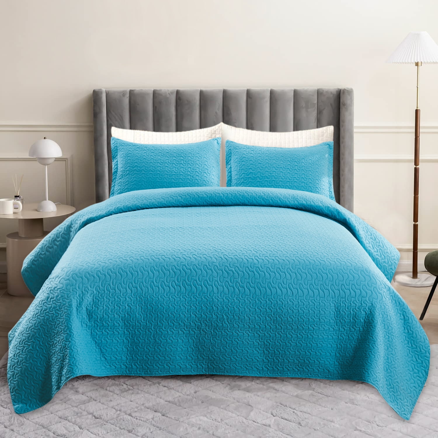 JML Quilt Set King Size Lightweight Bedspread, Soft Summer Quilt Bedding Set Coverlet for All Seasons with 3 Piece (1 Quilt, 2 Pillow Shams), Blue