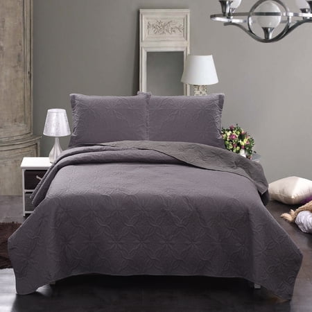 JML Quilt Set Queen 3 Piece Coverlet, Microfiber Embossed Bedspread With 2 Shams, 88"x92"
