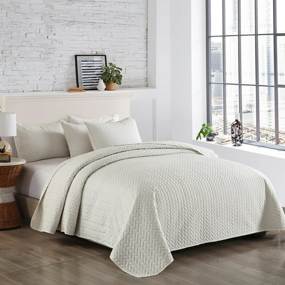 JML Quilt Set Queen 3 Piece Coverlet, Microfiber Embossed Bedspread with 2 Shams,88"x92"