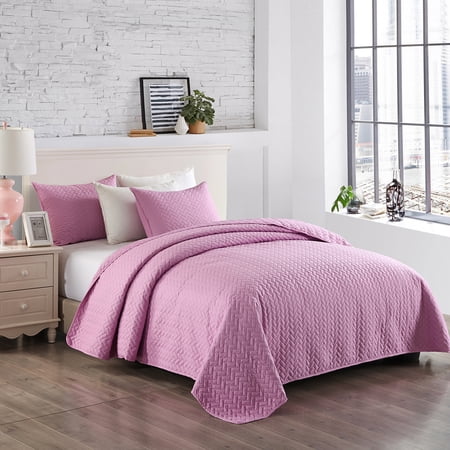 JML Quilt Set Queen 3 Piece Coverlet, Microfiber Embossed Bedspread with 2 Shams,88"x92"