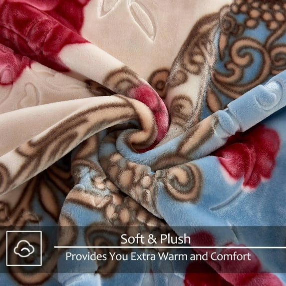 JML Raschel A&B Printed 2-ply Reversible Korean-style Plush Fleece Blanket Blue Queen