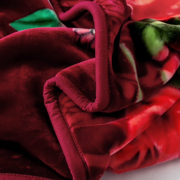 JML Raschel A&B Printed 2-ply Reversible Korean-style Plush Fleece Blanket Burgundy Mary King