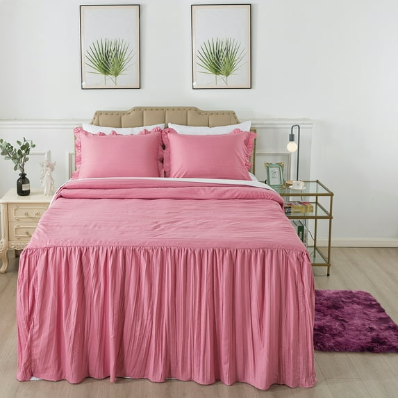 JML Ruffle Skirt Bedspread Set - 3 Piece, Soft Quilt Set with Sham and Area Rug,Twin,Woodrose