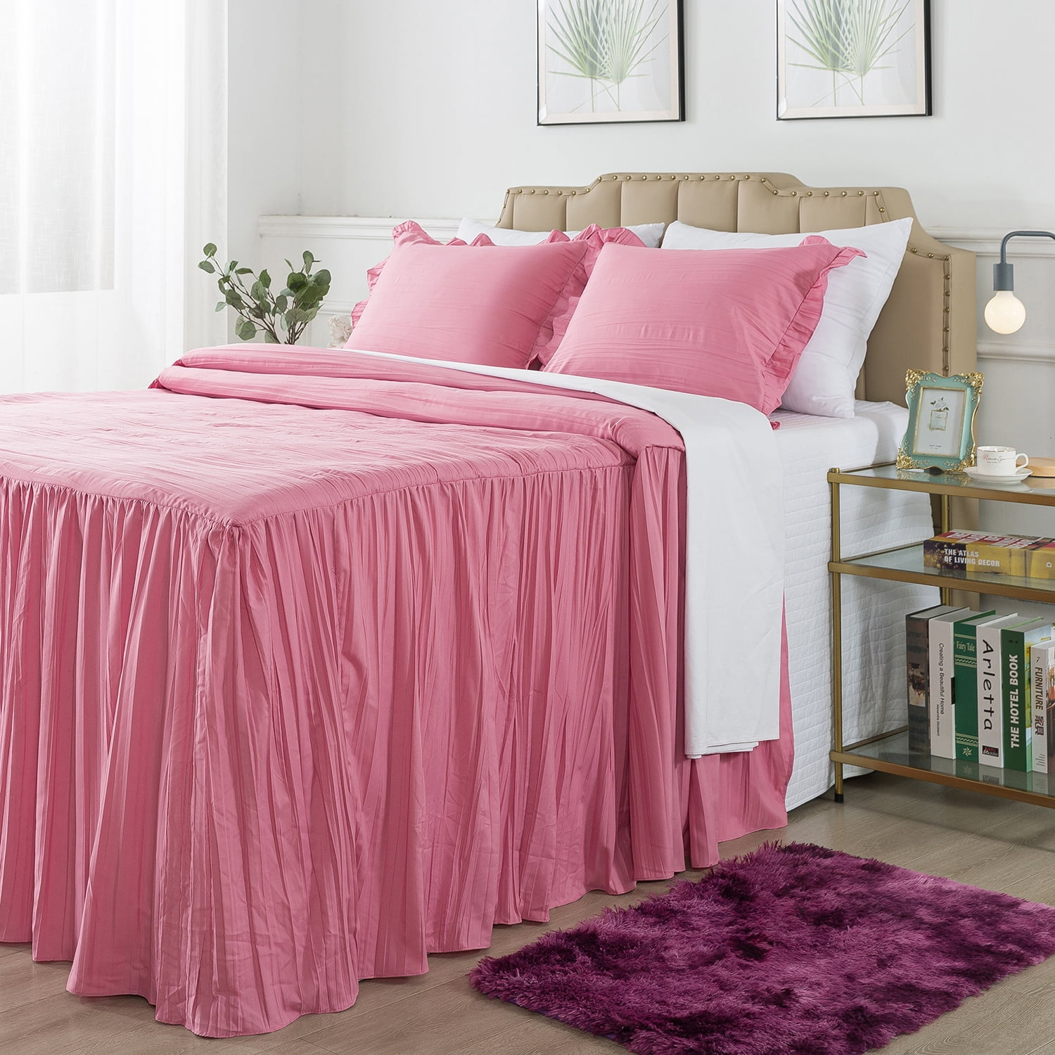 JML Ruffle skirt Bedspread King Size 5 Piece Soft Microfiber Bed Skirt Coverlet 30 Long Drop Walmart