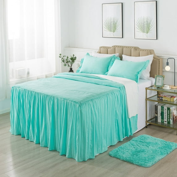 JML Ruffle skirt Bedspread Queen Size 4 Piece,Soft Microfiber Bed Skirt Coverlet 30" Long Drop