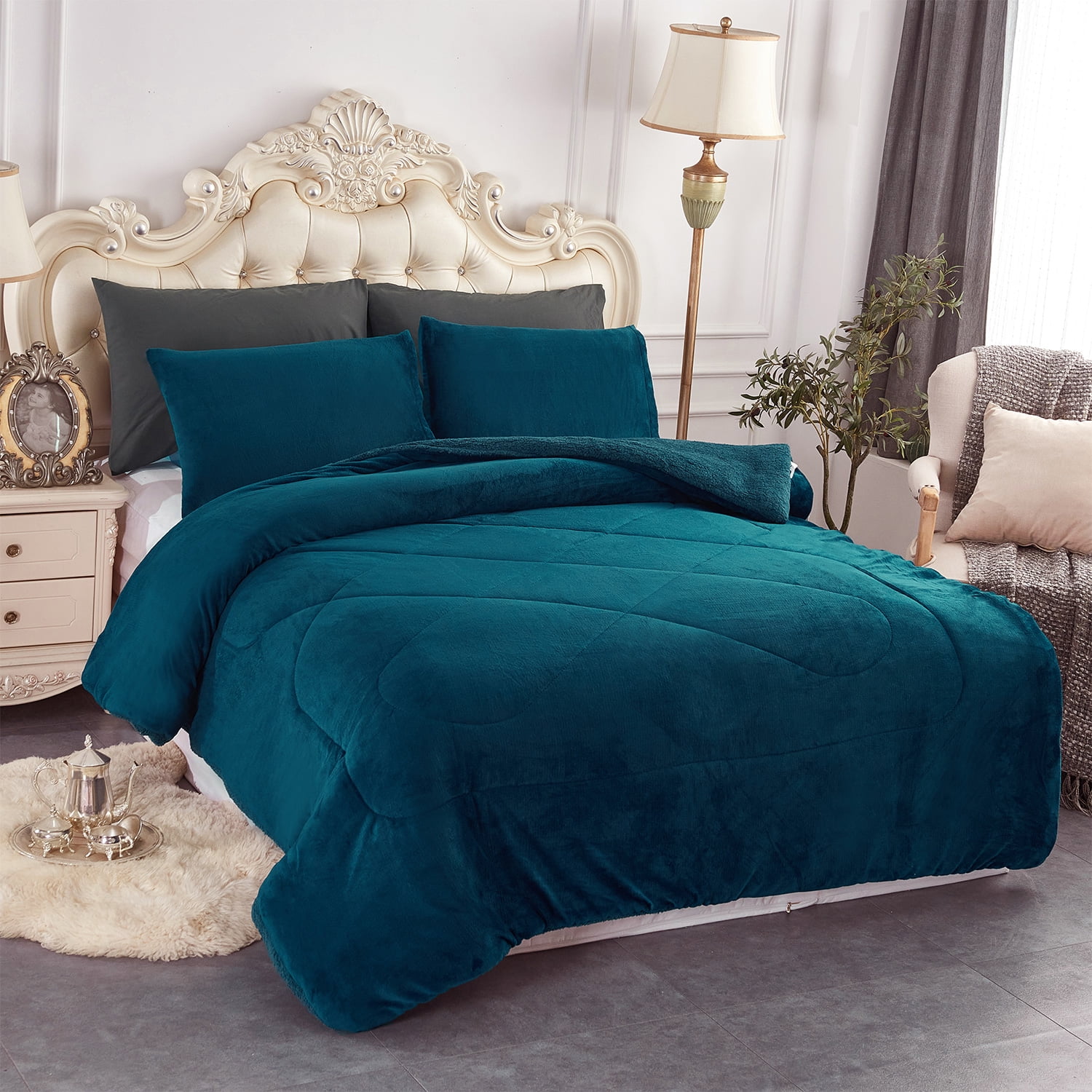 JML Sherpa Fleece Bed Blanket Queen 3 Pieces,Thick Warm Blanket,Teal,75" x 83",5.7lb