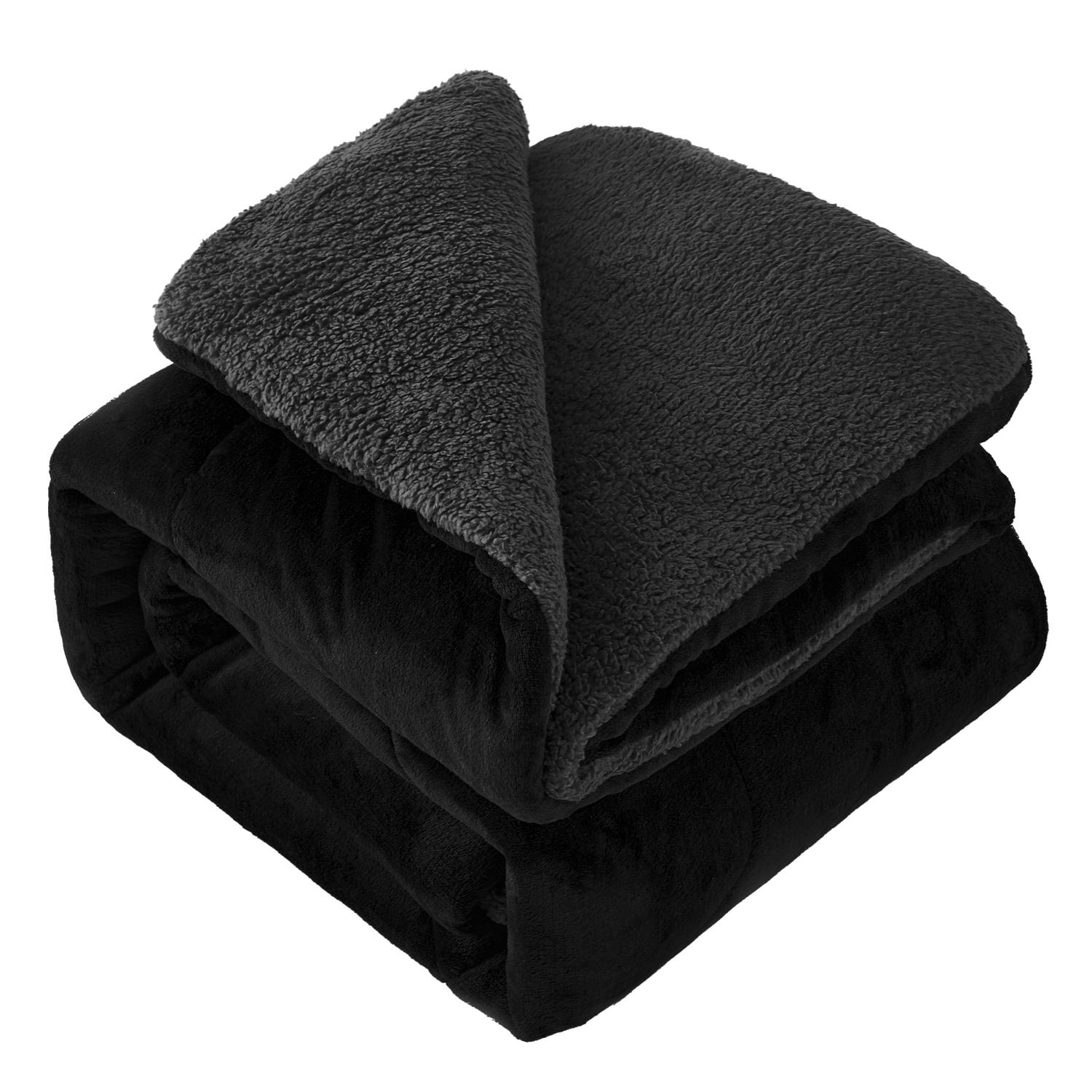 JML Sherpa Fleece Bed Blankets, Black Thick Warm Borrego Queen Blanket