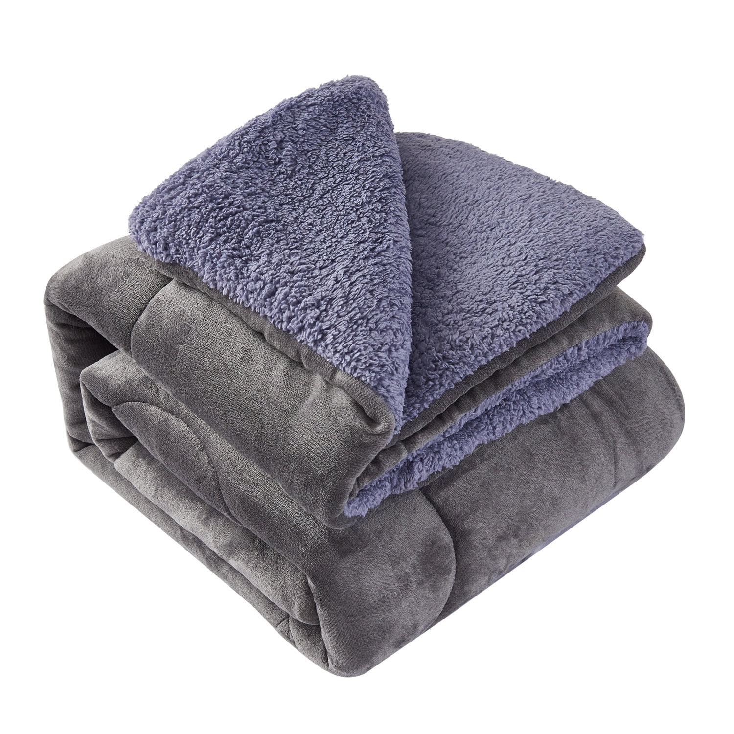 JML Sherpa Fleece Bed Blankets, Grey Thick Warm Borrego Cal King Blanket for Bed, 87"x95"