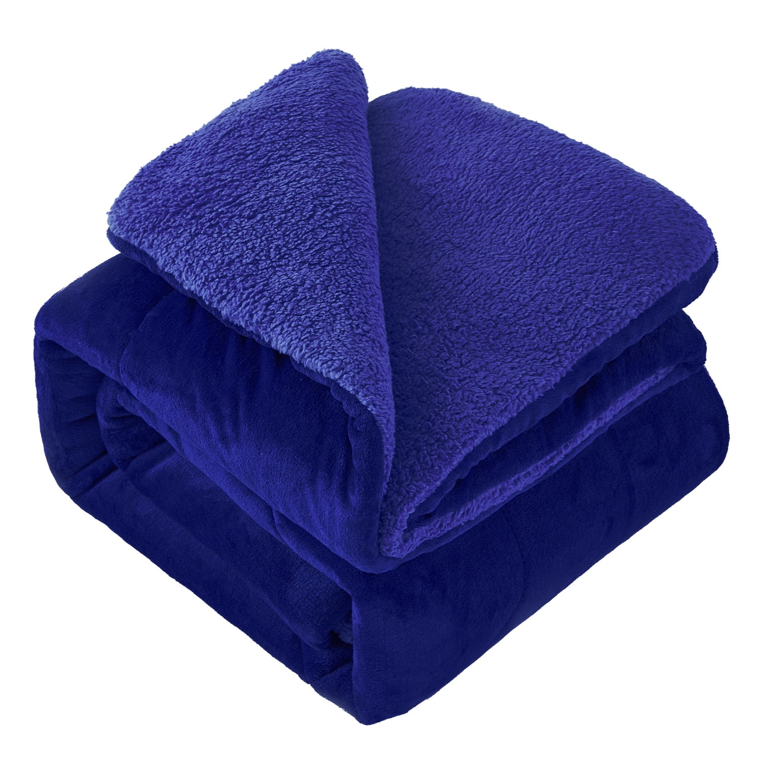 JML Sherpa Fleece Bed Blankets, Navy Thick Warm Borrego Queen Blanket for Bed, 75"x83"
