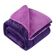 JML Sherpa Fleece Bed Blankets, Purple Thick Warm Borrego Queen Blanket for Bed, 75"x83"