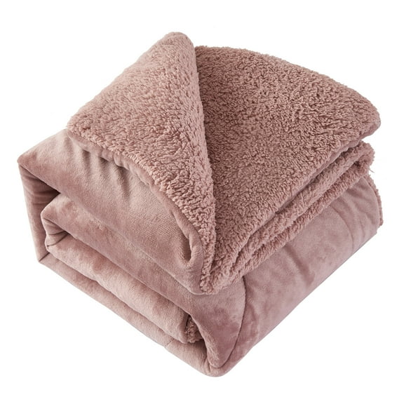 JML Sherpa Fleece Bed Blankets, Woodrose Thick Warm Borrego Queen Blanket for Bed, 75"x83"