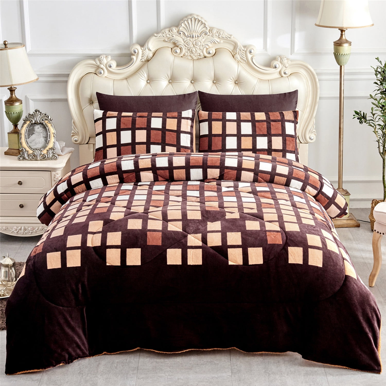 JML Sherpa Fleece Blanket 3-Piece,Reversible Winter Warm Bed Blanket,Cal King,87"x95"