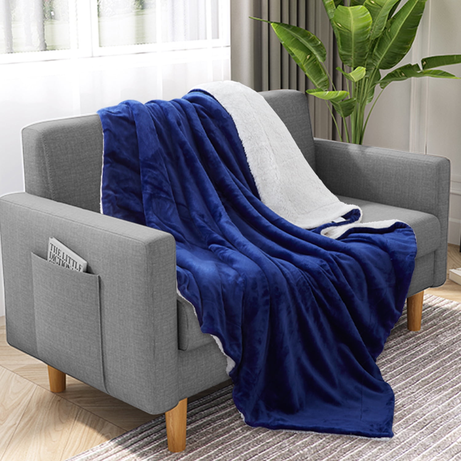 JML Sherpa Fleece Blanket Twin Size, Soft Warm Plush Blanket for Bed Sofa  Couch,Navy 