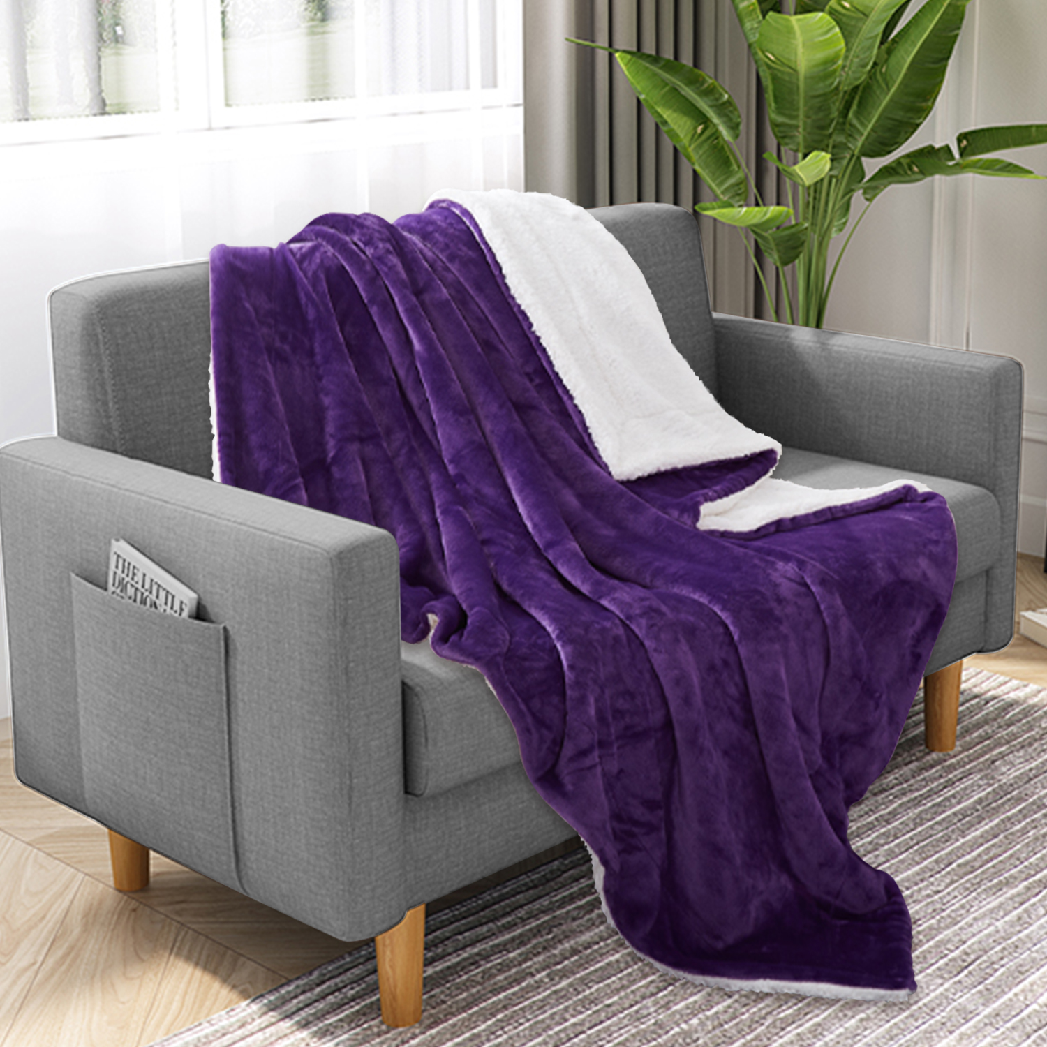JML Sherpa Fleece Blanket Twin Size Soft Warm Plush Blanket for Bed Sofa Couch Purple Walmart