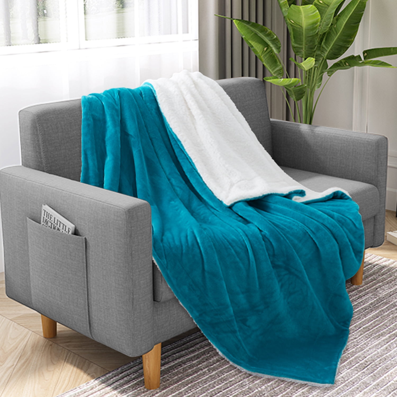 JML Sherpa Fleece Blanket Twin Size, Soft Warm Plush Blanket for Bed Sofa Couch,Teal