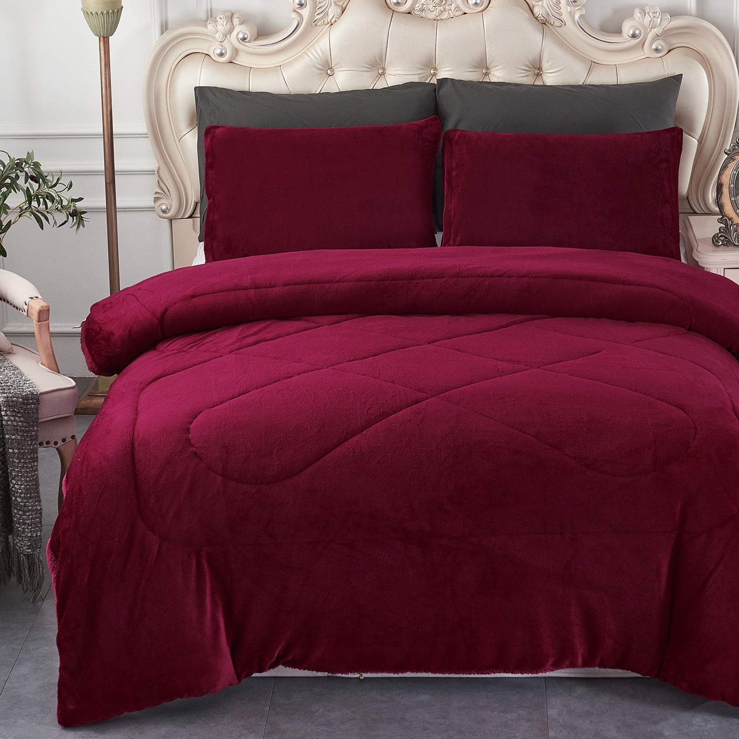 JML Sherpa Fleece Borrego Blanket 3 Pieces,Queen 75 x 83,Thick Warm  Blanket,Grey,5.7lb - Walmart.com