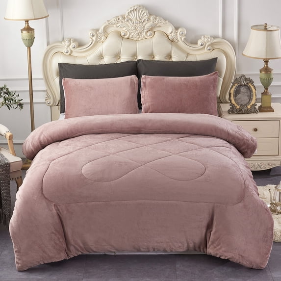 JML Sherpa Fleece Borrego Blanket 3 Pieces,Queen 75" x 83",Thick Warm Blanket,Woodrose,5.7lb