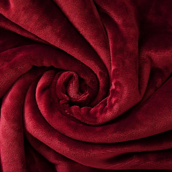 JML Sherpa Fleece Throw Blanket Reversible Plush Bed Blanket Burgundy Twin