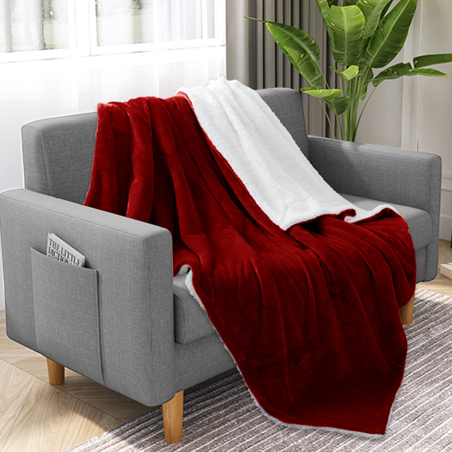 JML Sherpa Fleece Throw Blanket,Soft Warm Plush Blanket for Bed Sofa Couch,Burgundy