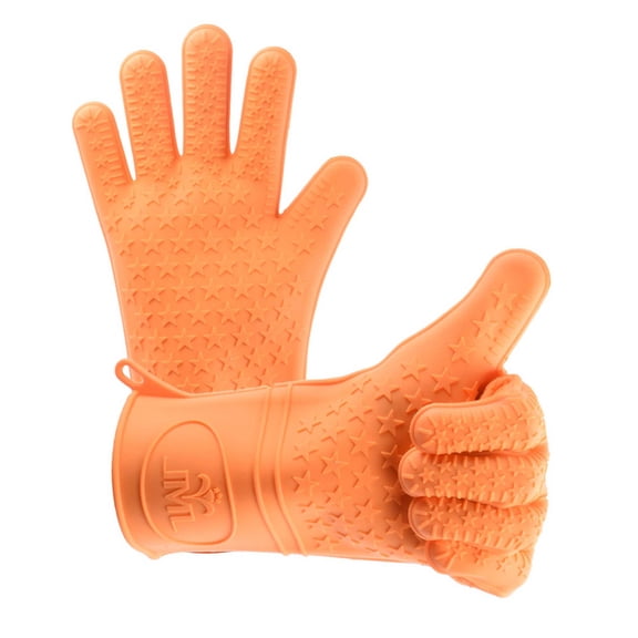 JML Silicone BBQ Gloves Set Of 2,No-Slip,Heat Resistant Cooking Gloves Oven Mitts For Grilling - Directly Manage Hot Food Orange