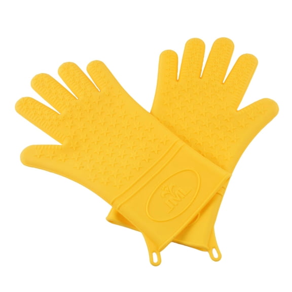 JML Silicone BBQ Gloves Set Of 2,No-Slip,Heat Resistant Cooking Gloves Oven Mitts For Grilling - Directly Manage Hot Food Yellow