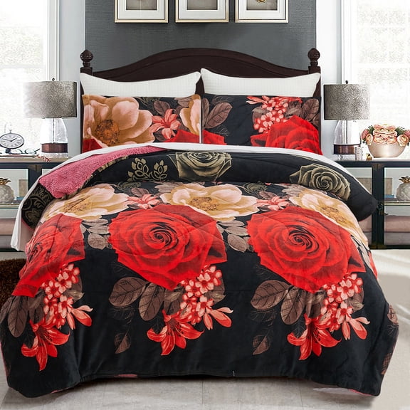 JML Soft 3 Piece Sherpa Blanket,Thick Warm Plush Borrego Bed Blanket,Queen 75"x 83"