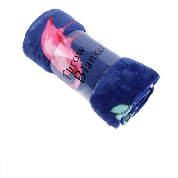 JML Soft Flannel Fleece Lap Throw Blanket, Navy & Pink Flamingo, Standard Throw