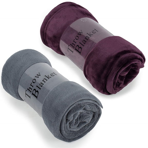 JML Gray, Purple Flannel Throws, 60" x 50", (2 Count)