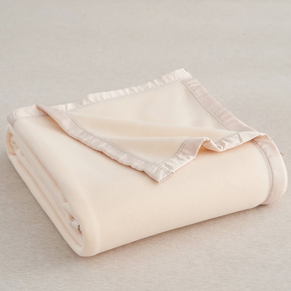 JML Soft Fleece Bed Blanket With Satin Trim, Queen 90"x90", Ivory