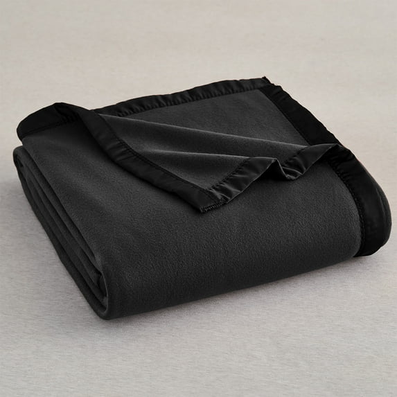 JML Soft Fleece Bed Blanket with Satin Trim, Queen 90"x90", Black