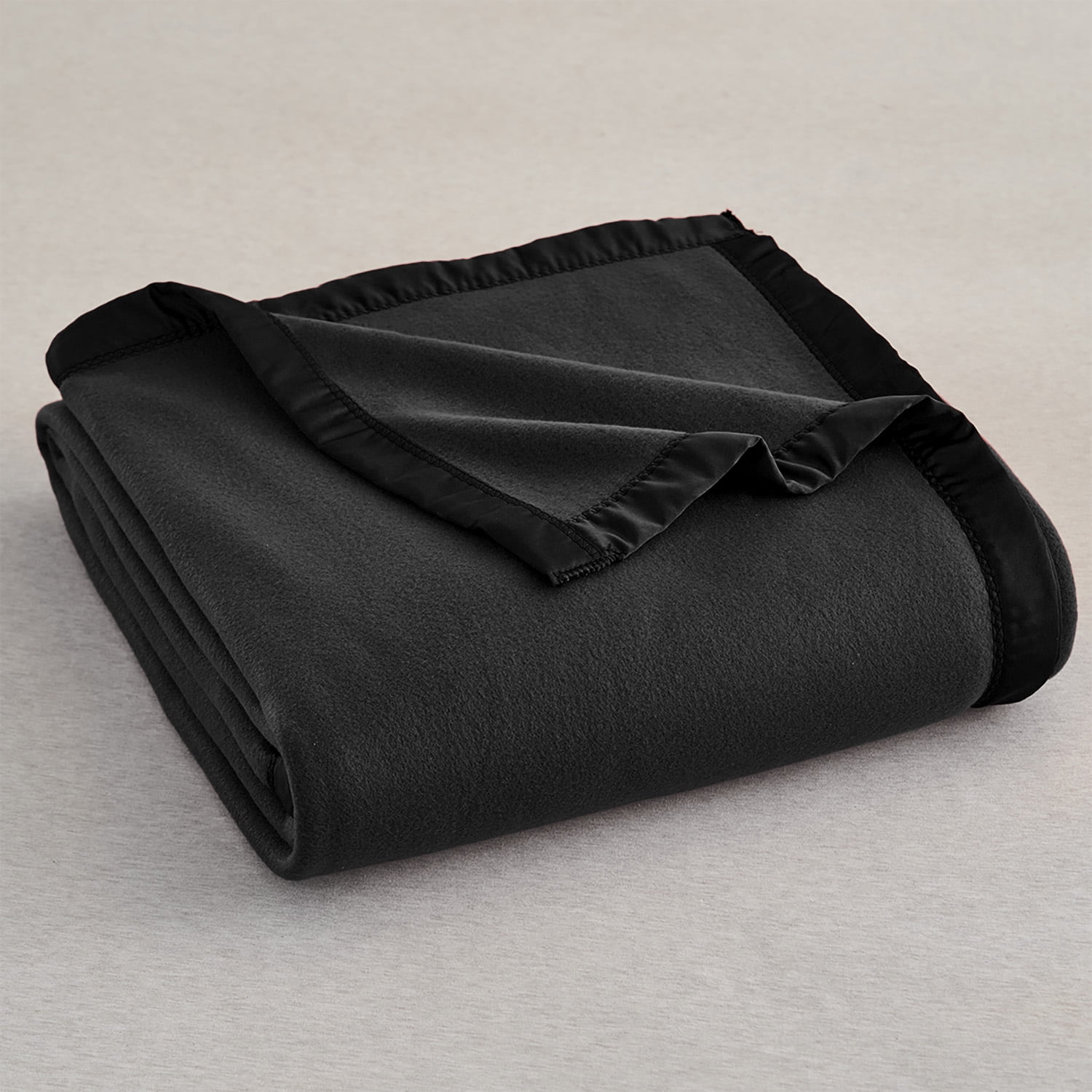 JML Soft Fleece Bed Blanket with Satin Trim, Twin 60"x80", Black