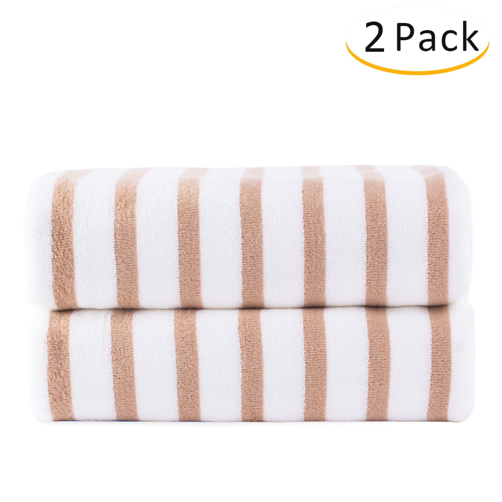 JML Soft Microfiber Bath Towel Set 2 Piece,Cabana Stripe Bath Towel, Beach Towel, Brown