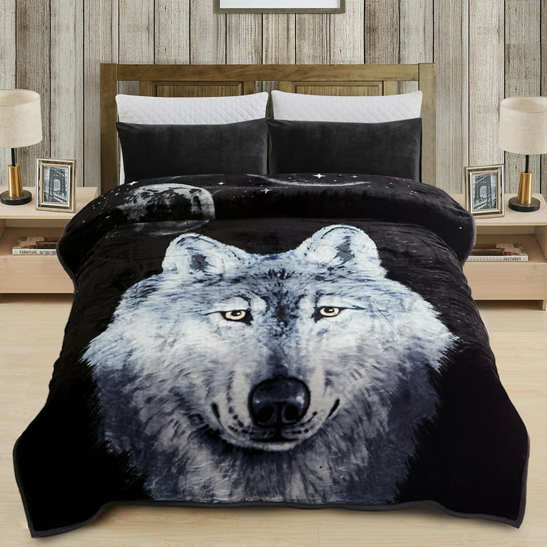 JML Soft Plush Fleece Blanket for Bed Queen 75x87 5lb,2 Ply Raschel  Blanket Coffee & Black Wolf