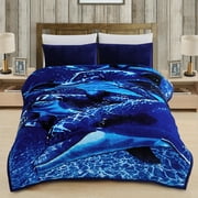 JML Soft Plush Fleece Blanket for Bed Queen 75"x87" 5lb,2 Ply Raschel Blanket Lion&Dolphin