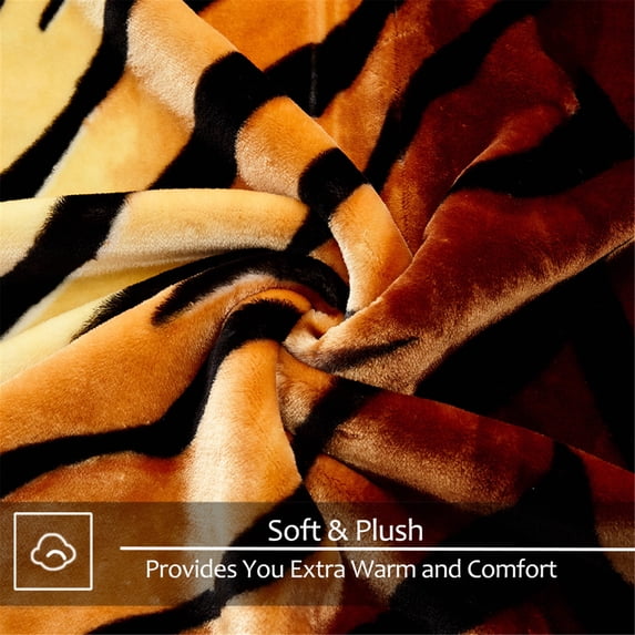 JML Soft Plush Fleece Blanket for Bed Queen 75"x87" 5lb,2 Ply Raschel Blanket Tiger