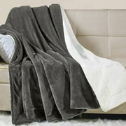 JML Soft Sherpa Fleece Throw Blanket,Grey,Plush Soft Warm,Reversible Bed Couch Blanket