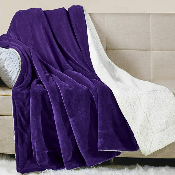 JML Soft Sherpa Fleece Throw Blanket,Purple,Plush Soft Warm,Reversible Bed Couch Blanket