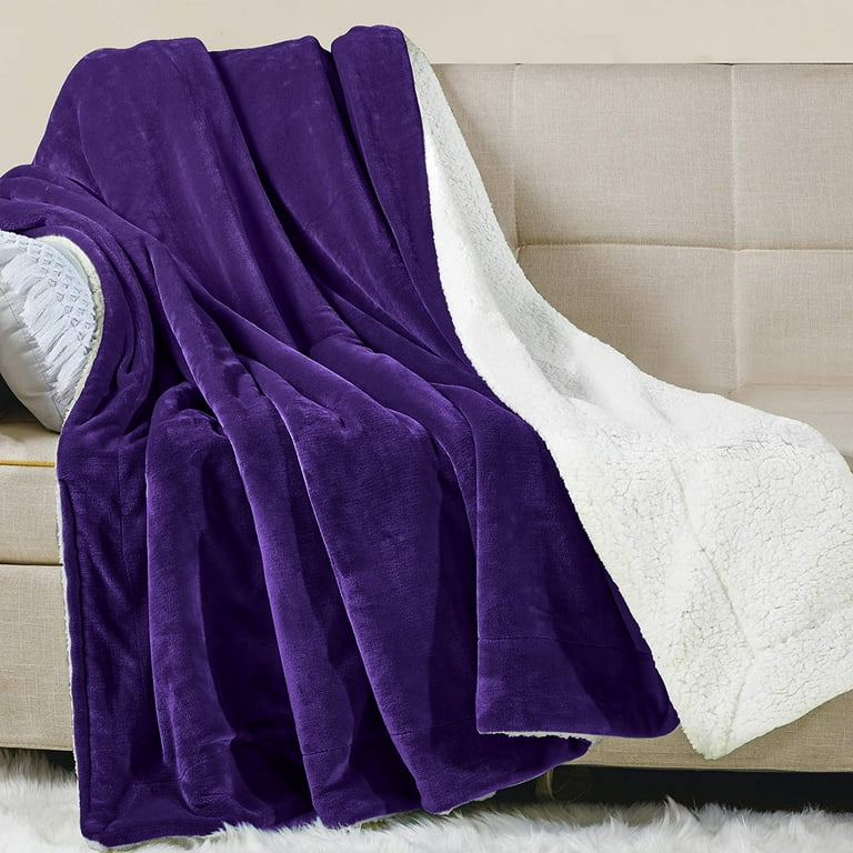 JML Soft Sherpa Fleece Throw Blanket,Purple,Plush Soft Warm,Reversible Bed  Couch Blanket