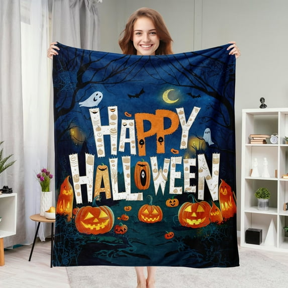 JML Soft Throw Blanket, Spooky Flannel Bed Blanket for Halloween, Cozy Fluffy Comfy for Sofa, Couch, Bed, Holiday Party Gifts, 30 x 40 in