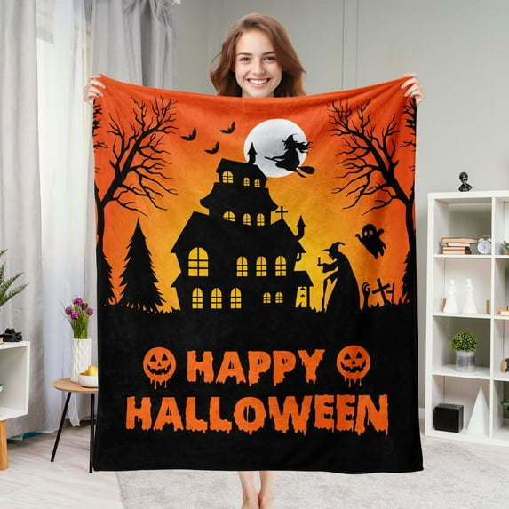 JML Soft Throw Blanket, Spooky Flannel Bed Blanket for Halloween, Cozy Fluffy Comfy for Sofa, Couch, Bed, Holiday Party Gifts, 50 x 60 in