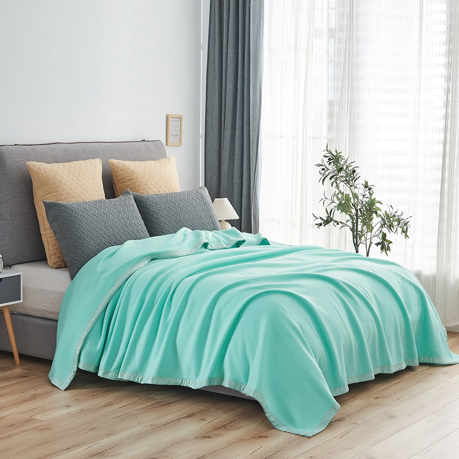 JML Solid Fleece Blanket with Satin Trim Queen King Size Robin Egg Blue Throw Walmart