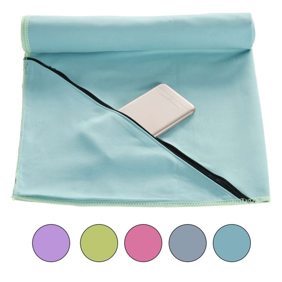 JML Sport Towel,Compact,Super Absorbent And Quick Drying Microfiber Yoga Towel,Fitness Towel With Ziper Pocket For Swimming,Bath,travel,Large 20" x 40",Blue