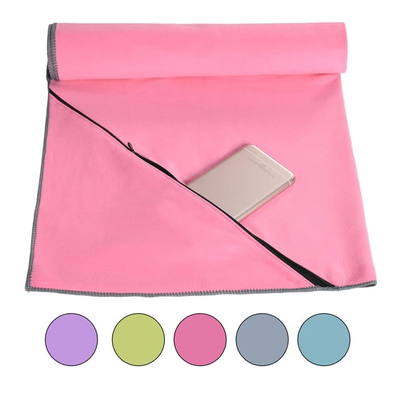 JML Sport Towel,Compact,Super Absorbent And Quick Drying Microfiber Yoga Towel,Fitness Towel With Ziper Pocket For Swimming,Bath,travel,Large 20" x 40",Rose Red