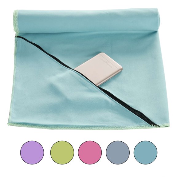 JML Sport Towel,Compact,Super Absorbent And Quick Drying Microfiber Yoga Towel,Fitness Towel With Ziper Pocket For Swimming,Bath,travel,Large 27" x 55",Blue